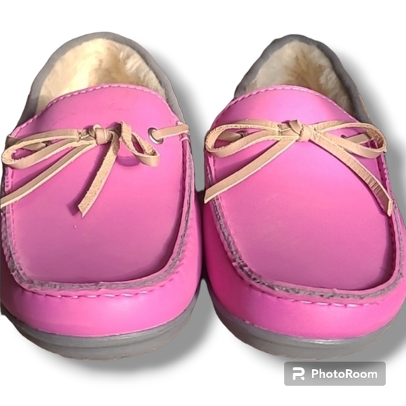 Crocs Wild Orchid Pink Gray Lined Rubber Colorlite Loafers - Picture 8 of 9